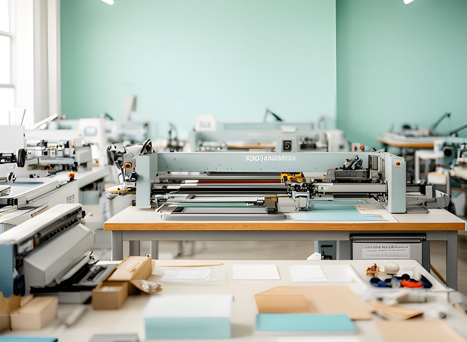 Taller de fabricación de artículos de oficina en Reconquista con maquinaria moderna y mesas de trabajo ordenadas